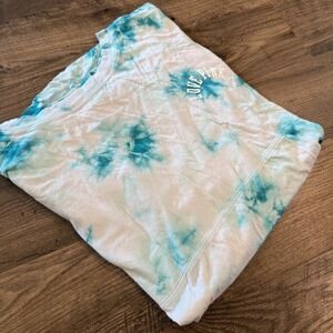 Victoria's Secret PINK Tie Dye Spirit Jersey Tee XL Teal White Oversized Logo‎